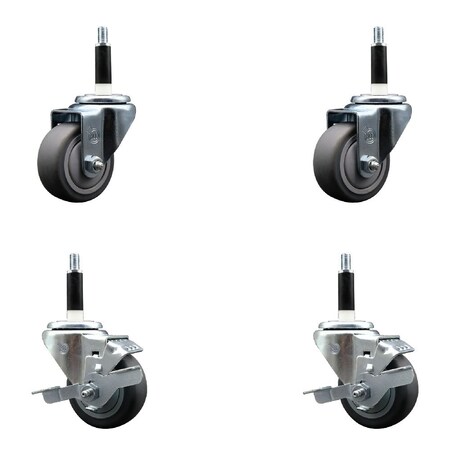Service Caster 3'' Thermoplastic Rubber Wheel Swivel 7/8'' Expanding Stem Caster Set 2 Brakes, 4PK SCC-EX20S314-TPRB-2-TLB-2-78